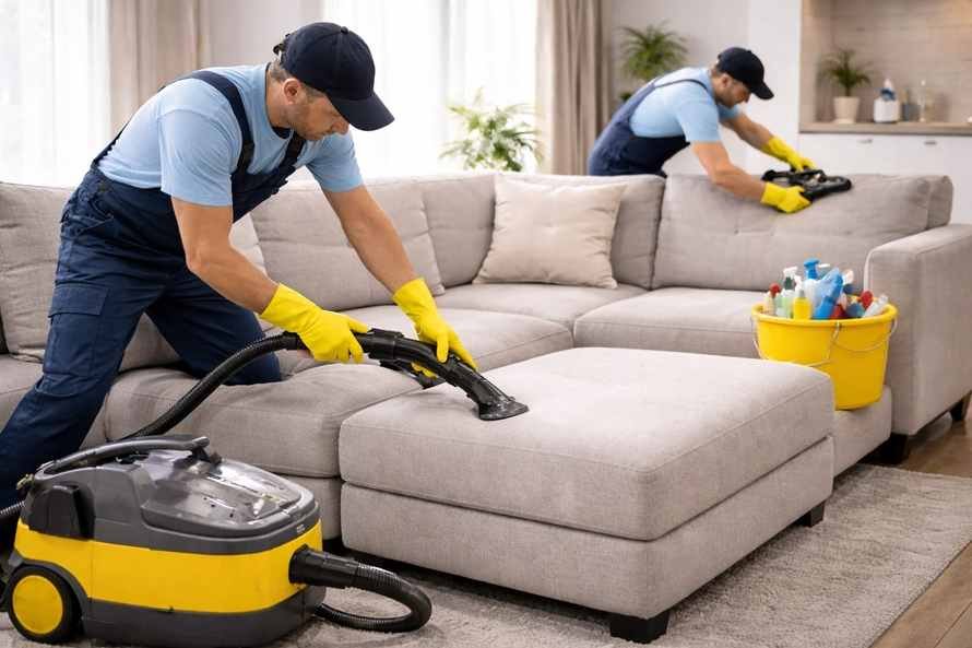 Professional sofa cleaning service using vacuum equipment in Koyilandy