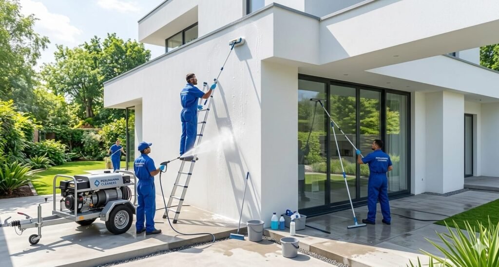 Professional exterior house cleaning service using high pressure washing in Koyilandy